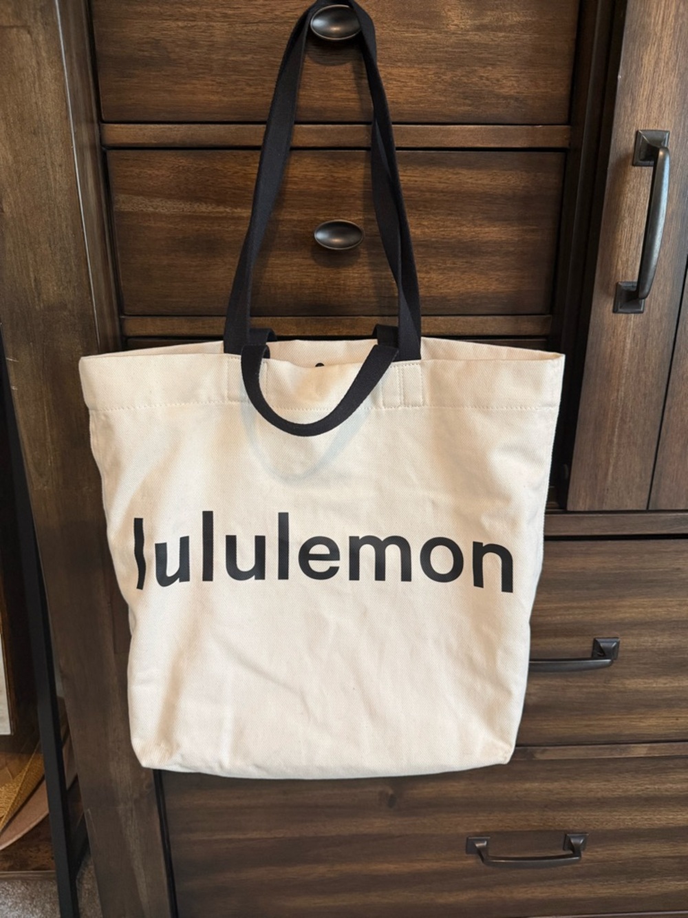 lululemon athletica Cream Canvas Tote with Black Logo and Straps